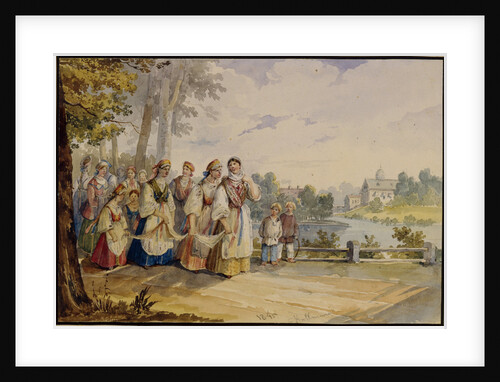 Russian peasant girls with Festival Dress, 1845 by Karl Ivanovich Kolmann