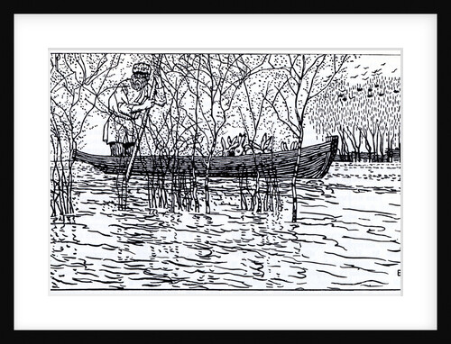 Illustration for the poem Grandfather Mazay and the Hares by N. Nekrasov, 1910 by Boris Michaylovich Kustodiev