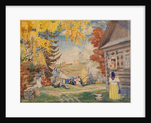 Stage design for the theatre play Peasant Women by Alexander Neverov, 1920 by Boris Michaylovich Kustodiev