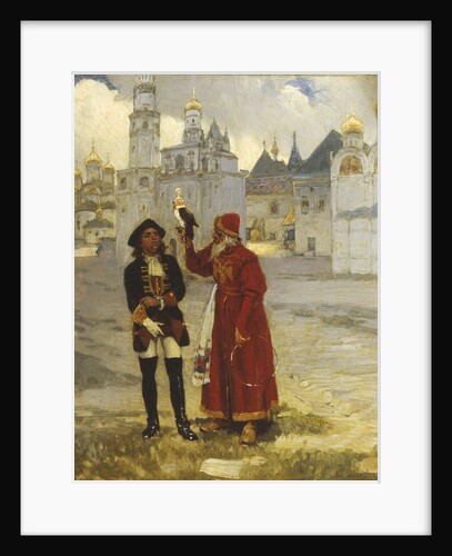 Young Peter I. and his falcon, 1900s by Klavdi Vasilyevich Lebedev