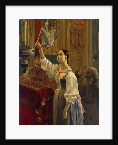 A girl placed a candle before the icon, 1842 by Grigori Karpovich Mikhaylov