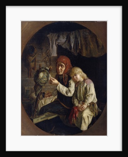 Spinning lesson, 1859 by Grigori Grigoryevich Myasoedov