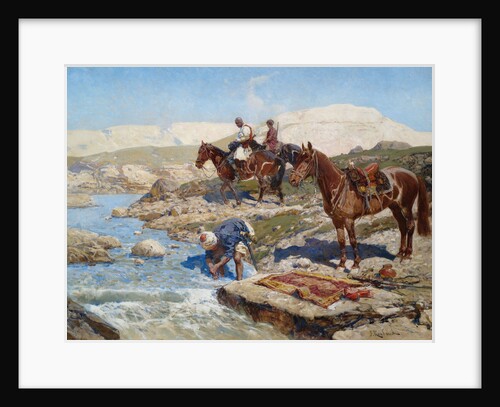 Cherkessian Horseman Crossing the River by Franz Roubaud