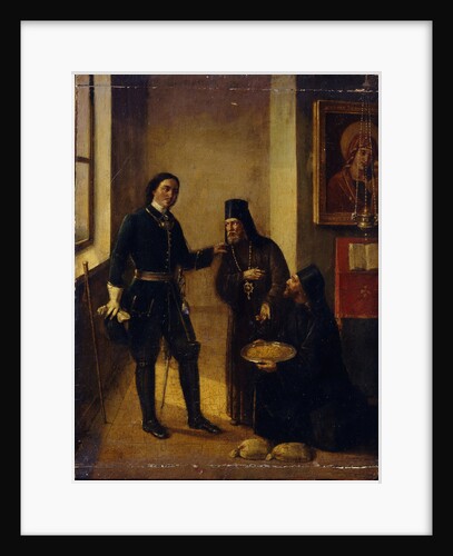 Bishop Mitrophan of Voronezh donating to Peter I for the Azov fleet construction on 1696, 1857 by Mikhail Ivanovich Terebenev