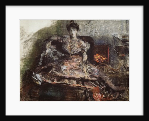 After the Concert. Portrait of N. Zabela-Vrubel at the fireplace in a dress designed by Vrubel, 1905 by Mikhail Alexandrovich Vrubel