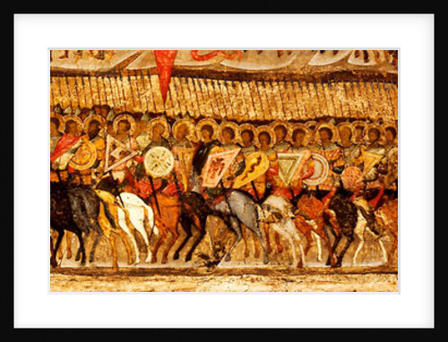 Blessed Be the Host of the King of Heaven  (Detail: lower warriors range conducted by Alexander Nevsky and Saint George), 1550s by Metropolitan of Moscow Athanasius