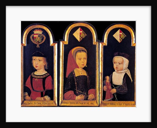 Archduke Charles, the later Holy Roman Emperor Charles V., with his sisters Eleanor and Isabella at the age of 2 years, 1502 by Master of St.Georgsgilde