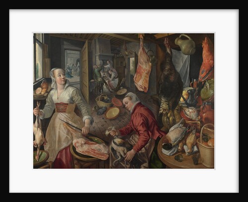 The Four Elements: Fire. A Kitchen Scene with Christ in the House of Martha and Mary in the Background, 1569 by Joachim Beuckelaer
