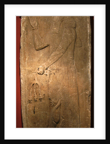 Priest with a branch of pomergranate tree. Detail of a relief from the palace of Assyrian king Sargon II, 722-705 BC by Assyrian Art