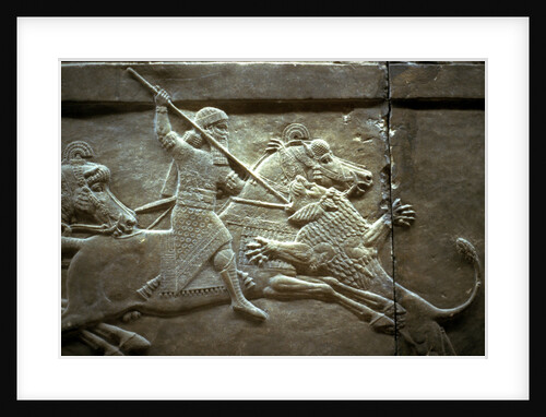 King Ashurnasirpal II during a royal lion hunt, 650-620 BC by Assyrian Art