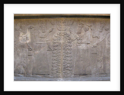 Relief with two figures of Ashurnasirpal, winged mythological beings and the god Ashur, before the Tree of Life, 885-860 BC by Assyrian Art