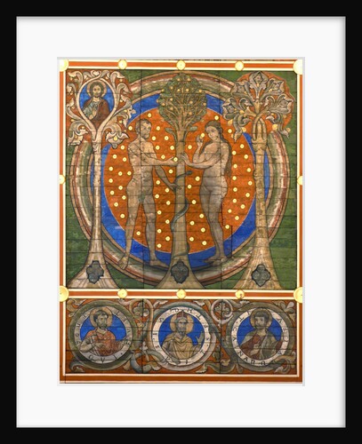 dam and Eve. Detail of the painted wooden ceiling of the St. Michaels Church, Hildesheim, ca 1230 by Master of Lower Saxony