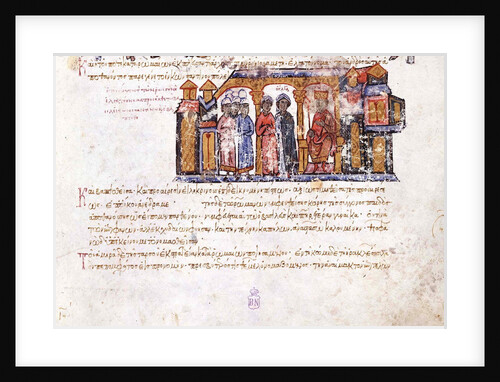 Grand Princess Olga visiting Constantine VII (Miniature from the Madrid Skylitzes), 11th-12th centur by Anonymous