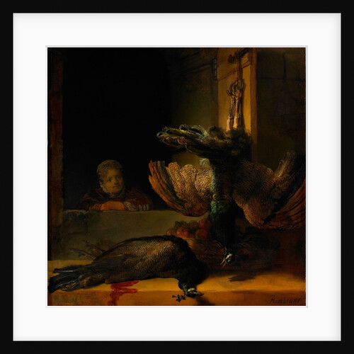 Still life with two Peacocks and a Girl, ca 1639 by Rembrandt van Rhijn