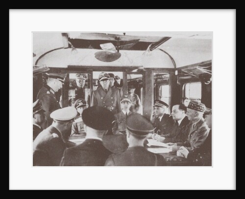 The German and French delegations inside a railroad car at Compiègne for the signing of Frances sur by Anonymous