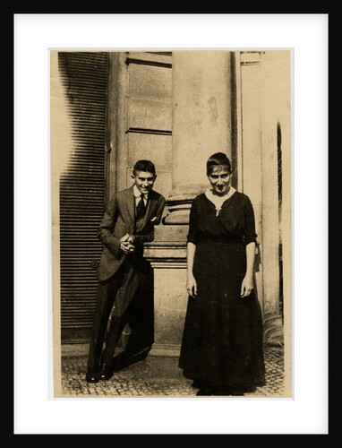 Franz Kafka with his sister Ottla before Oppelt House in Prague by Anonymous