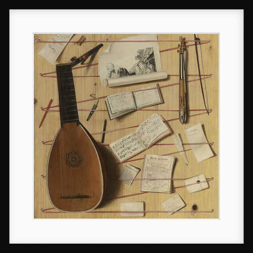 Trompe loeil still life with a lute, rebec and music sheets by Cornelis Norbertus Gijsbrechts