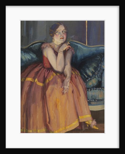 Woman smoking a cigarette on a sofa by Konstantin Andreyevich Somov