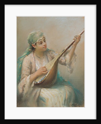 Woman Playing a Lute by Fausto Zonaro