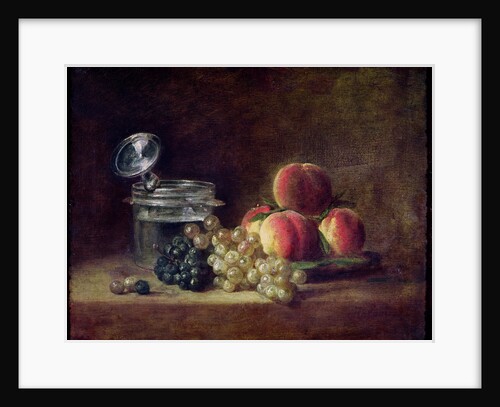 Still Life with a Basket of Peaches, White and Black Grapes, Cooler and Wineglass by Jean-Baptiste Siméon Chardin