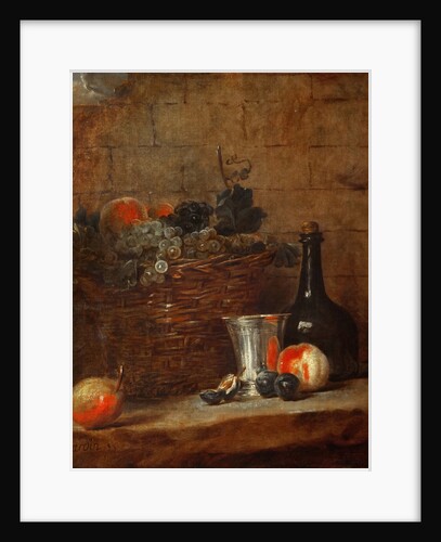 Fruit Basket with Grapes, a Silver Goblet and a Bottle, Peaches, Plums, and a Pear by Jean-Baptiste Siméon Chardin