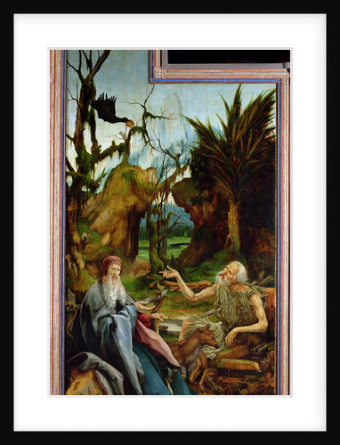 The Isenheim Altarpiece. Left wing: Meeting of Saint Anthony and Saint Paul the Anchorite in the Des by Matthias Grünewald