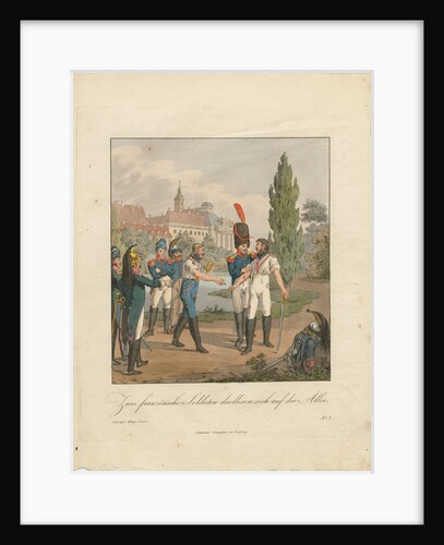 Two French soldiers fighting a duel on an avenue by Christian Gottfried Heinrich Geissler