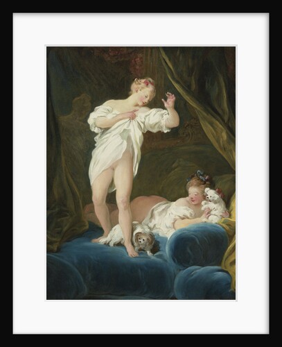 Two Girls on a Bed Playing with their Dogs by Jean Honoré Fragonard