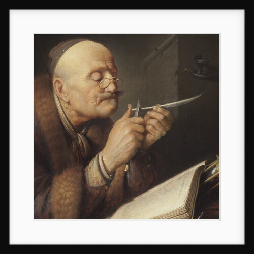 Scholar sharpening a quill pen by Gerard Dou
