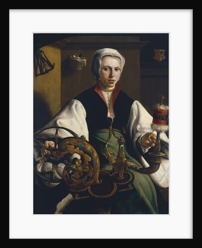 Portrait of a Lady spinning by Maarten Jacobsz van Heemskerck