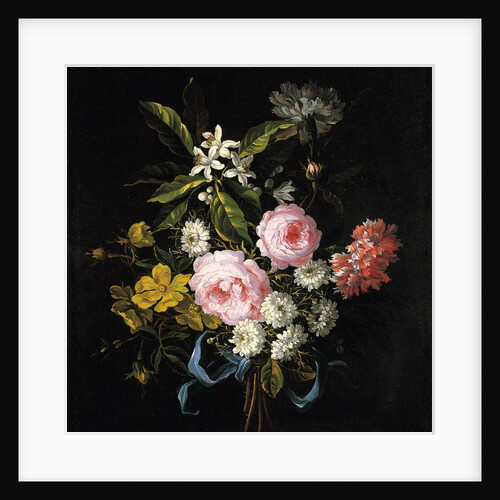 Bouquet of Chamomile, Roses, Orange Blossom and Carnations Tied with a Blue Ribbon by Jean-Baptiste Monnoyer
