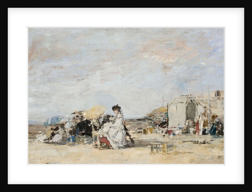 Lady in white on the beach at Trouville by Eugène-Louis Boudin