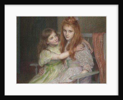 Two girls sitting on a bench by Louise-Cathérine Breslau