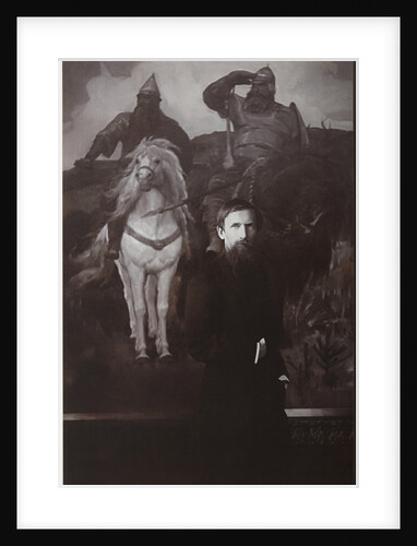 Viktor Vasnetsov before his painting Bogatyrs by Anonymous
