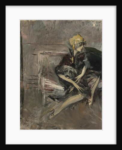 Lady In A Yellow Hat With Her Dog (Marchesa Casati) by Giovanni Boldini