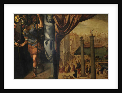 Saint Mark assists three Magistrates in recruiting the militia for the fleet, ca 1586 by Giulio Angolo Del Moro