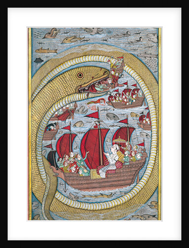 Sea serpent swallows the royal fleet, 1670 by Indian Art
