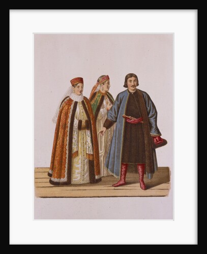 Clothing of the unmarried Boyars daughters at the Time of Peter I by Fyodor Grigoryevich Solntsev