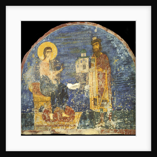 Grand Prince Yaroslav II Vsevolodovich with model of the Nereditsa Church before Christ, 12th centur by Ancient Russian frescos