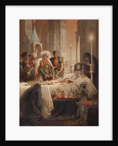 Tamara in the coffin. Illustration to the poem The Demon by Mikhail Lermontov, c. 1880 by Mihály Zichy
