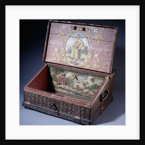 Wooden cash (or writing) box with poptrait of Peter the Greats son, ca. 1695 by Anonymous master