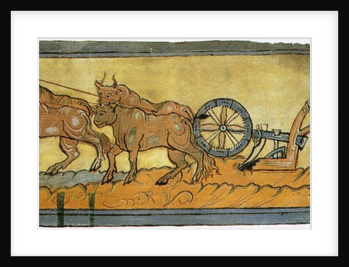 Peasants ploughing (Miniature from the Cotton MS Tiberius), 11th century by Anonymous