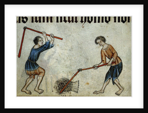 Two men threshing sheaf by Anonymous