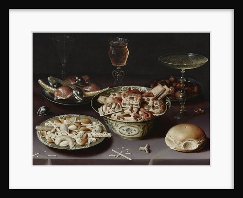 Still life with sweets, chestnuts and a bread roll by Osias Beert the Elder