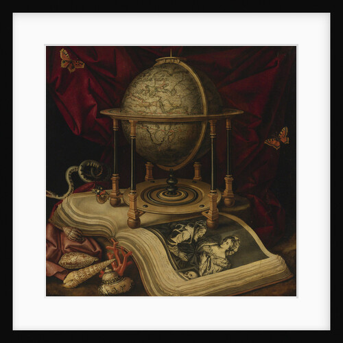 Vanitas Still Life with a Terrestrial Globe, a Book, Shells, a Snake and Butterflies by Carstian Luyckx