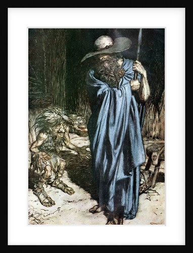 Mime and the Wanderer. Illustration for Siegfried and The Twilight of the Gods by Richard Wagner, by Arthur Rackham