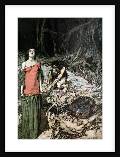 The wooing of Grimhilde, the mother of Hagen. Illustration for Siegfried and The Twilight of the Go by Arthur Rackham