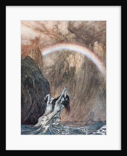 The Rhinemaidens bewail their lost gold. Illustration for The Rhinegold and The Valkyrie by Richar by Arthur Rackham