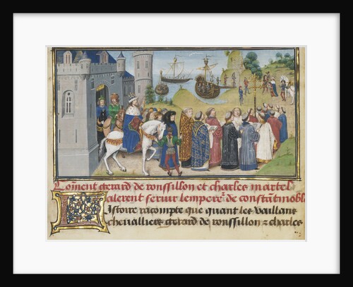 The Byzantine Emperor Welcoming Roussillon and Martel, 1468-1470 by Loyset Liédet