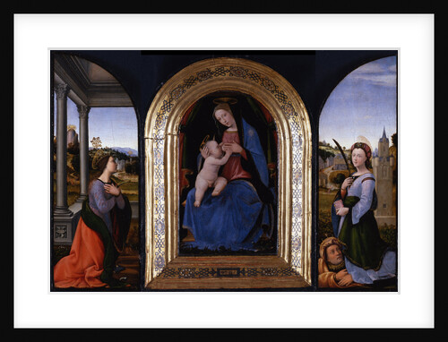 Enthroned Maria lactans with Saints Catherine of Alexandria and Barbara and her father Dioscurus, 15 by Mariotto Albertinelli